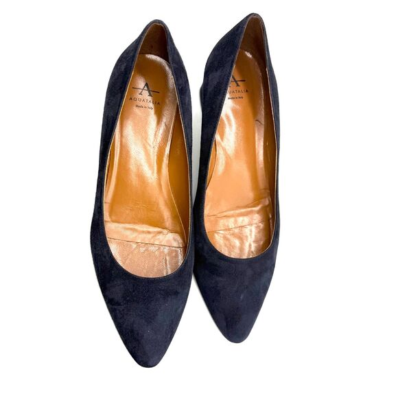 Aquatalia Suede Stacked Heel Pasha Pump - Navy 9M - Picture 6 of 12